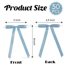 LiBongTa 50 PCs Dusty Blue Bow 5 Inch Long Tail Bows for Gift Wrapping, Easter Bow Party Decorations, Twist Tie Bows, Satin Bows for Crafts, Premade Bows for Presents, Treat Bags, Bottles, Cakes