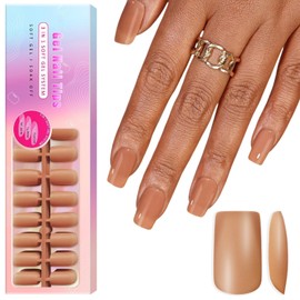 SXVME Soft Gel Nail Tips Medium Square 300Pcs Pre-applied Tip Primer Nail Tips, Natural Brown Colored Gel Tips Acrylic Fake Nails Extensions Nude False Nails Press ons for Easy DIY