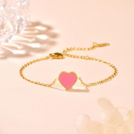 JUTOLOKA 2PCS 18K Gold Plated Single Heart Charm Bracelets for Women | Adjustable Love Bracelet Set Jewelry Gift-Hypoallergenic for Birthdays, Wellness & Daily Wear (Pink)