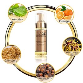 GLO24K Limpiador facial exfoliante y espumoso con oro de 24k, hamamelis y aloe vera