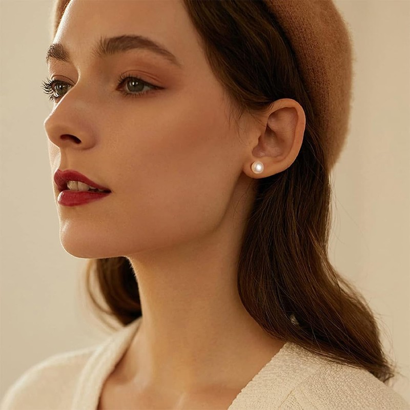 KSJEHW 9 Pairs of Pearl Earrings 925 Silver, Pearl Earrings,