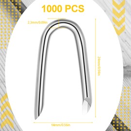 Therwen U Shaped Nails Wire Fence Staples Nails, 1 Inch Steel Fencing Spike, Galvanized U Shaped Fasteners Spike for Fixing Wire Woven and Mesh Fencing, Corrosion and Rust Resistant(1000 Pcs)