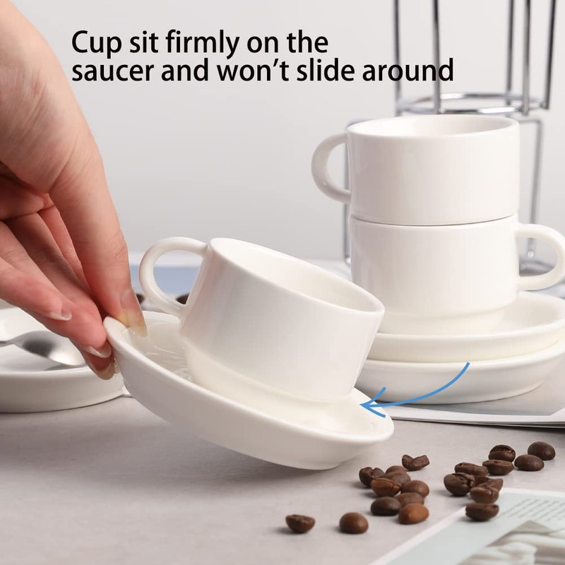 Sweejar Porcelain Espresso Cup & Saucer Set, Stackable Demitasse Cups