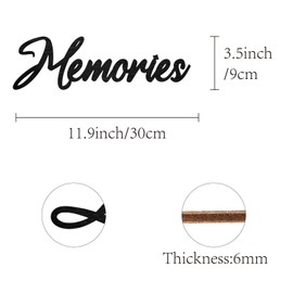 CREATCABIN Memories Word Cutout Sign Laser Cut Wood Letter Sign Black Wall Decor Unfinished Wooden Signs Wall Art Basswood Hanging Sculpture Decor for Crafts DIY Farmhouse Living Room 11.9x3.5Inch