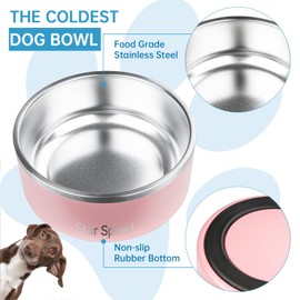 StarSpeed Stainless Steel Dog Bowl. Dog Water Bowls for Large Dogs with Rubber Bottom, Drop Resistant and Durable, Keeps Cold, Holds 8 Cups of Water, Fits Different Size Dog Bowls. (64oz, Pink)