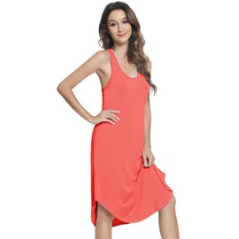 NACHILA Nightgowns for Women-Viscose Made from Bamboo, Sleeveless Nightshirt V Neck Sleep Dress Soft Sleepwear, C-peach Pink, X-Large