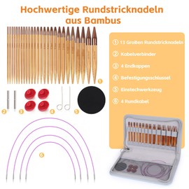 Coopay Circular Knitting Needles Set Interchangeable, 13 Pairs Knitting Needle Set Interchangeable, 4 Lengths Adjustable, 3.0-10 mm Knitting Needles Circular Knitting Needle Made of Bamboo with