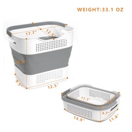 GREATLINK Upgrade Collapsible Laundry Basket & Hamper ­ 42L Plastic Foldable Storage Bin with Handles, Space-Saving Organizer for Dorm Room, Clothes, Travel & Garden (Grey/White)