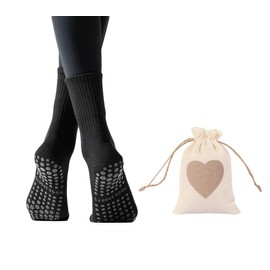 Elufly Unisex Grip Yoga Socks with Grips Non Slip, Pilates, Workout, Pure Barre, Ballet, Dance, Hospital,Anti Slip Socks (1 Pair-Black)