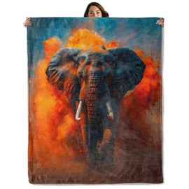 Elephant Fire Art Throw Blanket for Boys Girls Kids Adults Women, Fuzzy Warm Soft Cozy Flannel Blankets Gifts for Bedroom, Couch, Travel, Home Decor 50x60 in