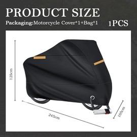 Large Motorcycle Cover Waterproof Outdoor with Reflective Strips,Heavy Duty Motorcycle Covers Fits up to 104" Long with Storage Bag & Lock-Holes,Universal Motorcycle Rain Cover