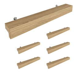 Sossai Wooden Furniture Handles Made of Oak | GAH01 | Hole Spacing 128 mm, Length 188 mm, Pack of 6
