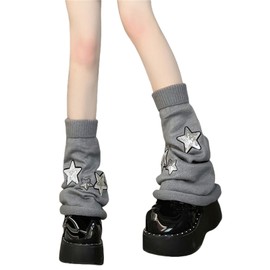 Allpunkall Rave Leg Warmers for Women Y2k Harajuku Gothic Grunge Flare Knit Grey