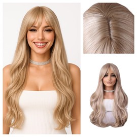 26 Inch Long Curly Wavy Ombre Brown Blonde Synthetic Hair Wigs for Women with UV Reflections Perfect for Daily Use and Party