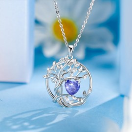 BELLNA S925 Tree Of Life Necklace for Women Jewelry, Sterling Silver Birthstone Necklace for Women, Gifts For Wife, Mom, Daughter, Anniversary Birthday Wedding Valentines Day (Silver Dec)