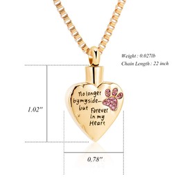 XSMZB Cremation Jewelry for Ashes - No Longer by My Side But Forever in My Heart Dog Cat Memorial Jewelry Keepsake Pendant Pet Urn Necklace for Women Men (Gold-Pink)