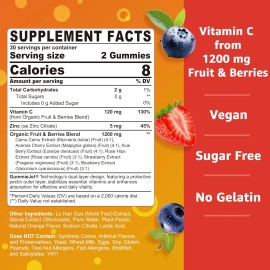 Nextdia Organic Vitamin C Gummies 120mg, Sugar Free Immune Support, Vegan, 60 Count