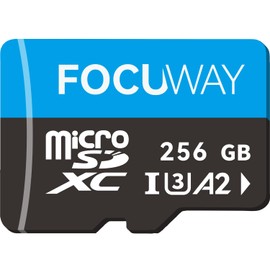 FOCUWAY 256GB microSDXC UHS-I, C10, U3, A2, 4K UHD Video High Speed Transfer Monitoring Industrial Grade SD Card with Adapter for Dash Cams, Action Camera, Surveillance & Security Cams