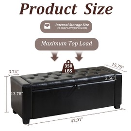 Ottoman with Storage,Upholstered Tufted Bench with Safety Hinge,Holds up to 350 lb,Entryway Bench with Seating for Bedroom, Living Room,Leather Black