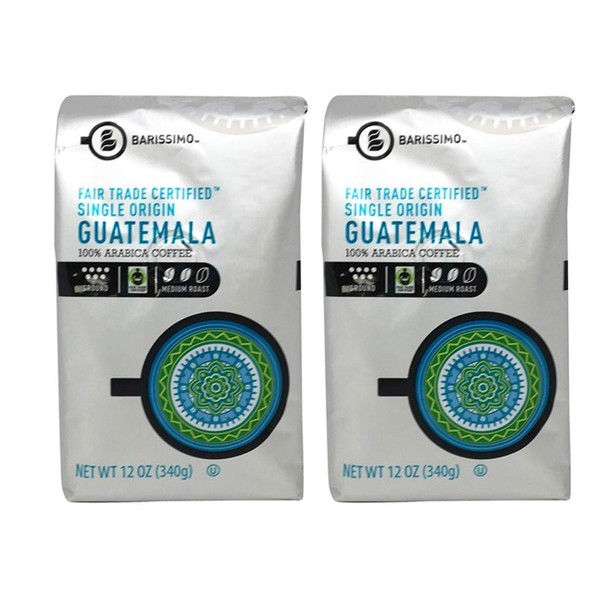BARISSIMO 100% ARABICA Ground Coffee 12oz bag / One-way Freshness Valve Package (Guatemala Medium Roast, 2 Count)