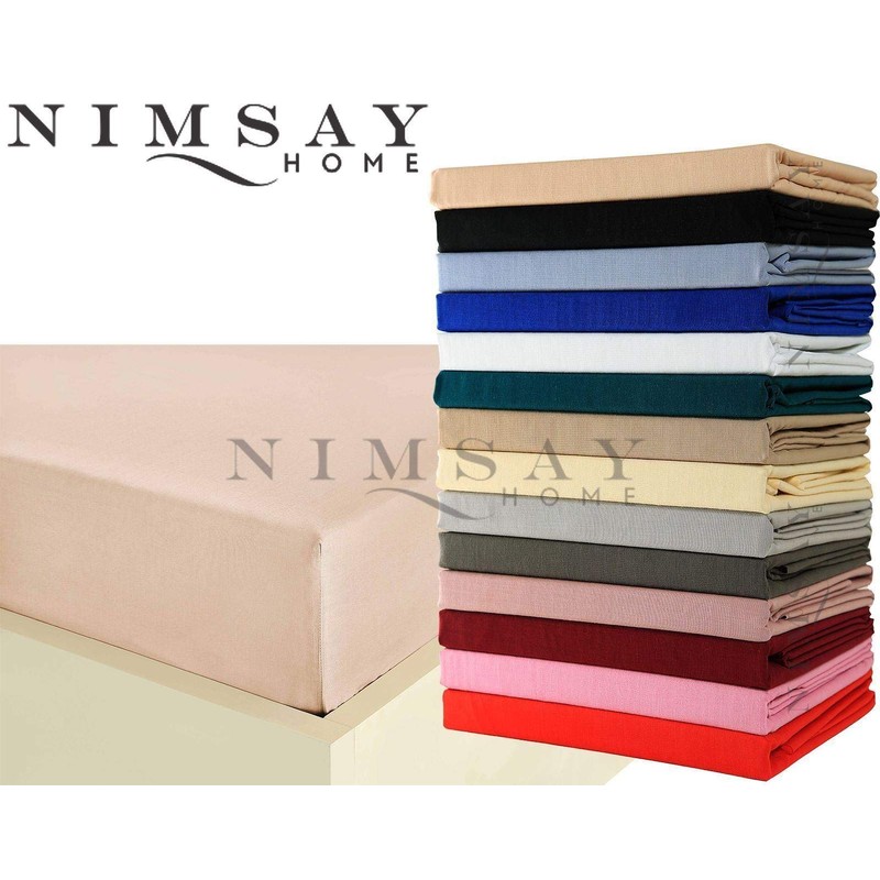 Nimsay Home Plain Dyed PolyCotton Modern Bed Fitted Sheets Soft