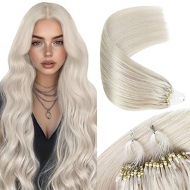 Sunny Hair Micro Beads Hair Extensions Invisible Micro Loop Hair Extensions Human Hair Straight Micro Ring Hair 50G/50S Micro Link Hair Extensions for Women Blonde 20inch