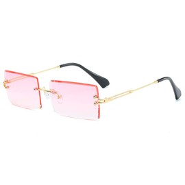 WDZAYXC Rectangular Rimless Frames Retro Fashion Sunglasses for Women and Men,Tinted Lenses, UV400 Protection(Pink)