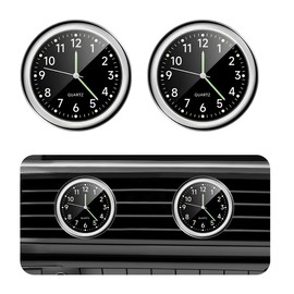 povtii 2 PCS Mini Car Clock, Round Shape Luminous Vehicle Dashboard Clock, Sturdy Clocks Watch with Self Adhesive Installation for Car Air Vent, Universal Interior Car Accessories (Black)