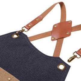 Two-tone work apron - heavyweight cotton canvas with multiple pockets | Duraflex® quick-adjust buckle | All-day comfort for chefs, gardeners, bartenders, woodworkers (Black-gray body + Beige pocket)