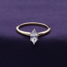 Solitaire Engagement Ring For Women, 8X4MM Marquise Cut White Cubic Zirconia Wedding Ring in 14K Yellow Gold Over Sterling Silver Jewelry Gift for Her, Ring Size-8.5