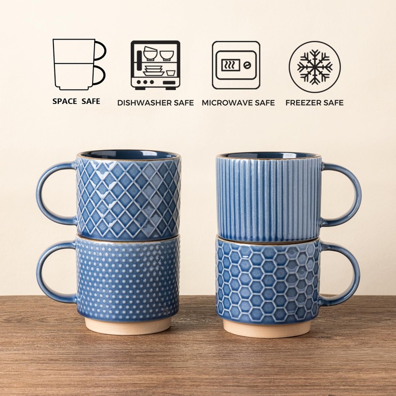 GBHOME 12OZ Stackable Coffee Mugs with Stand, Ceramic Coffee Mugs