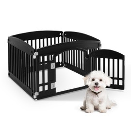HealSmart 4 Panel 24" Plastic Dog Playpen, Folding & Portable Pet Playpen for Indoor & Outdoor Use, Safe & Secure Fence, Ideal for Small to Medium Dogs, Black