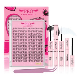 Lash Extension Kit Natural Individual Lashes D Curl Cluster Eyelash Extensions 8-16mm Individual Eyelashes Kit with Lash Bond, Lash Remover, Lash Applicator DIY Lashes Extension(Natural03-8-16mix)