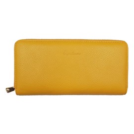 Lupilina Multi-functional Cowhide Leather Long Wallet, Women's, Popular, Large Capacity, Receipt, Neat, Genuine Leather, Zip Around Wallet, Box Shaped Coin Purse, yellow