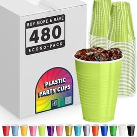 DecorRack 480 Party Cups 12 oz Disposable Plastic Cups for Birthday Party Bachelorette Camping Indoor Outdoor Events Beverage Drinking Cups (Lime, 480)