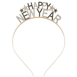 Apone Fatu Girls Women Happy New Year Headband Tiara Eve Sparkly Rhinestone Headbands Merry Christmas (Gold B, One Size)