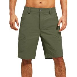 FREEKITE Men's Outdoor Ripstop Cargo Shorts Golf Quick Dry Hiking Fishing Tactical Work Shorts with Pockets (Military Green,42W/10L)