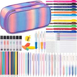 78 PCS Writing & Drawing Set with Cute Pen Case, 12 Pastel No Bleed Highlighters, 16 Gel Pens (Colored And Black) 10 Mechanical Pencils Set 0.5 0.7 & 2.0mm Office Back to School Supplies Stationary