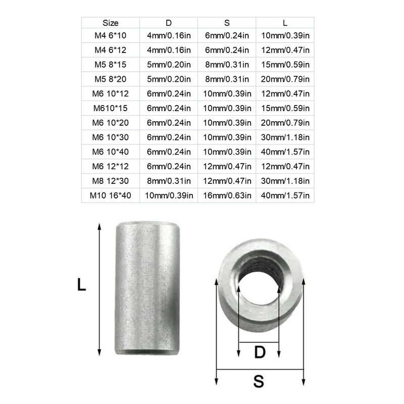 20Pcs M5 8x20mm 304 Stainless Steel Long Nut Round Connector