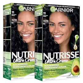 Garnier Nutrisse Tinte para el cabello, 11 negro más negro (Peppercorn), Paquete con 2