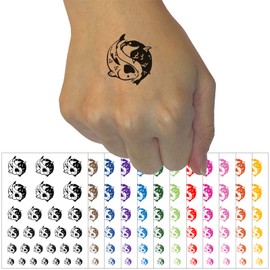 Yin and Yang Koi Fish Temporary Tattoo Water Resistant Fake Body Art Set Collection - Purple (One Sheet)
