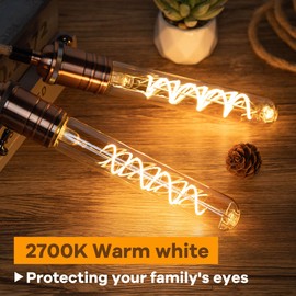 Grensk E26 Long Edison Light Bulbs 40 Watt, 7.3inch Tubular LED Light Bulbs Dimmable,4W T10 Type T Bulbs 400LM,Warm White 2700K Antique,110V,Amber(6-Pack)