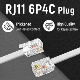 Uvital Phone Extension Cord 33Ft(10m), Telephone Cable with Standard RJ11 Plug and 1 in-Line Couplers and 20 Cable Clip Holders, White