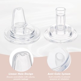 yanyoyo Sippy Straw Nipple for Wide Neck Baby Bottle, Natural Silicone Anti Colic Sippy Cup Nipples, 9 Months+, 4 Counts (Straw Nipple-Transparent)