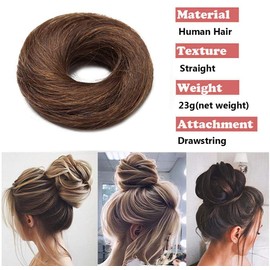 Messy Hair Bun Real Remy Human Hair Extensions Scrunchie Updo Donut Ponytail Extensions #04 Medium Brown Up Do