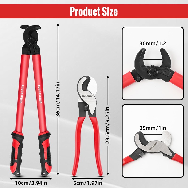 TOOLEAGUE 2Pcs Cable Cutter Set,14-Inch and 10 Inches Heavy Duty