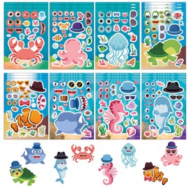 24 Sheets Sea Animals Make a Face Sticker Sheets for Kids Todders Activities, Make Your Own Stickers for Kids Birthday Party Favor Supplies Craft