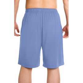 WiWi - Pantalones cortos de pijama de viscosa de bambú para hombre, ligeros, de punto suave, pantalones cortos para dormir, ropa de descanso con bolsillos, S-3X, A-Fog Blue, Large