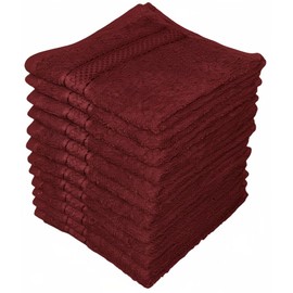 Petal Cliff Washcloths, 12 Pack, 100% Cotton Wash Cloths for Body and Face, Design to exfoliate Your Hands, Extra Soft and Absorbent Machine Washable Size: 12 x 12 Inch. (Maroon)