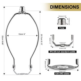QVQCWD 8 inch Lamp Shade Harp Holder, Lamp Harp Fits E26 Light Base UNO Fitter Adapter, UNO Fitter Adapter Finial Set, Adapted All Styles of Lamp Shade, Table and Floor Lamps (Nickel) QC-17